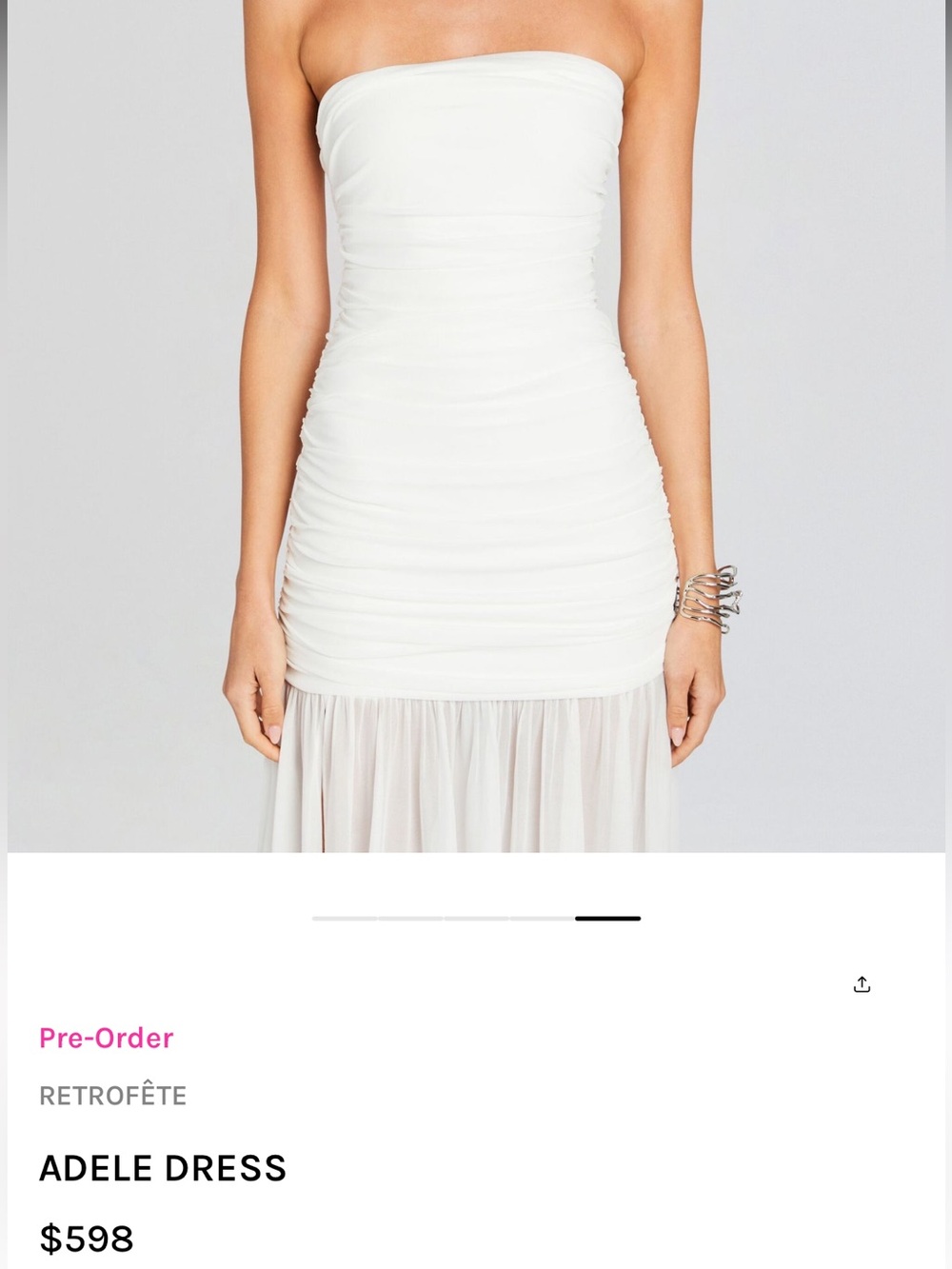 NEW Retrofete Adele Strapless White Ruched Maxi Dress